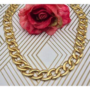 Vintage Napier Statement Chain Necklace Bold Classy Gold Tone Curb Link 24" Flat